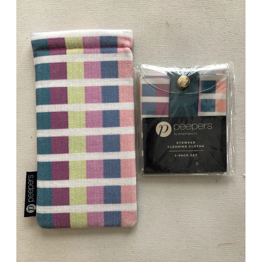NEW Peeper's Large Pastel Eyeglass Case‎ & 3pc Cleaning Cloth Kit